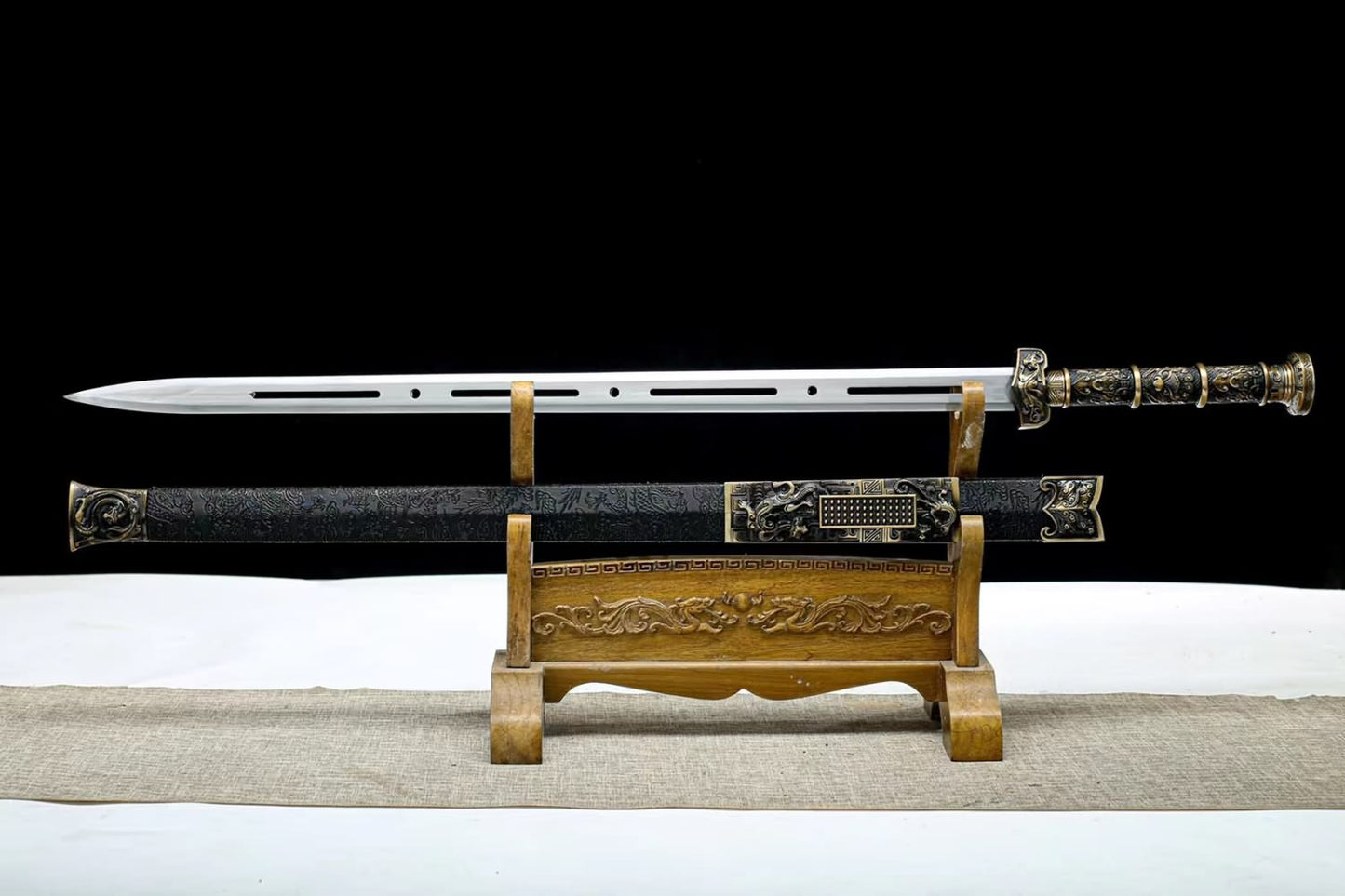 chinese sword,Han jian Forged Hollow Blade,Alloy Fittings,PU Scabbard Length 40"