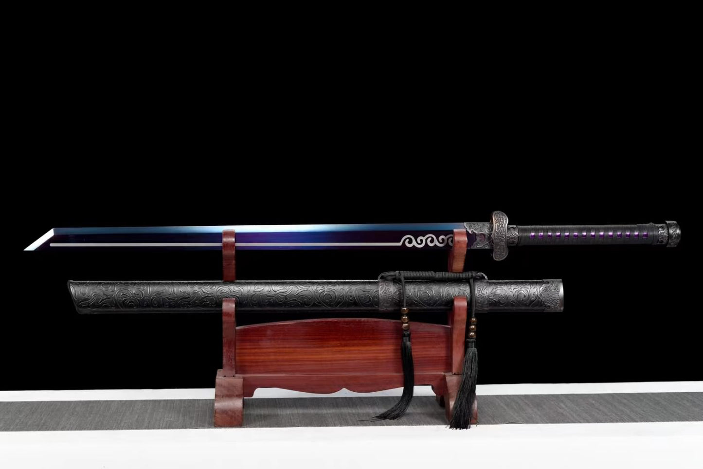 High Carbon Steel Chinese Black Gold Antique Knife Sword - Solid Wood Sheath,Alloy Fittings