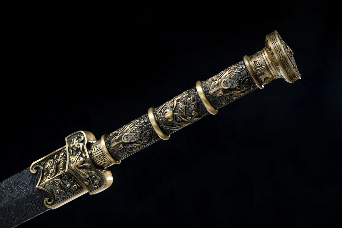 chinese sword,Han jian Forged Hollow Blade,Alloy Fittings,PU Scabbard Length 40"