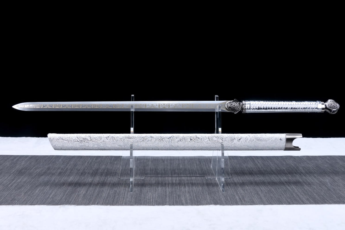Dragon jian Swords Real,High Carbon Steel Blade,Black Scabbard,Alloy Fittings - Chinese Sword store
