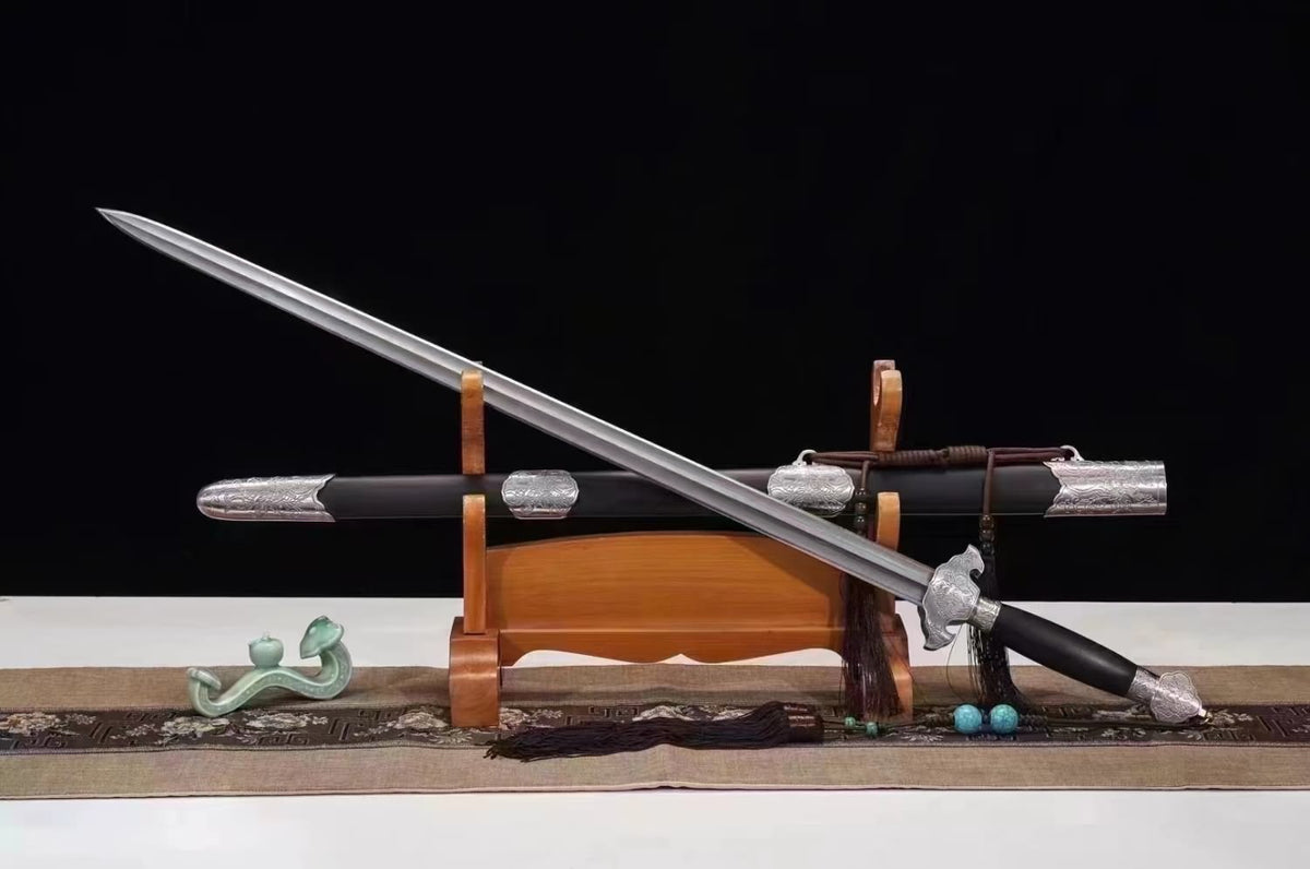Peony Swords Real(Forged Damascus Steel Blade,Iron Fittings,Ebony Scabbard)