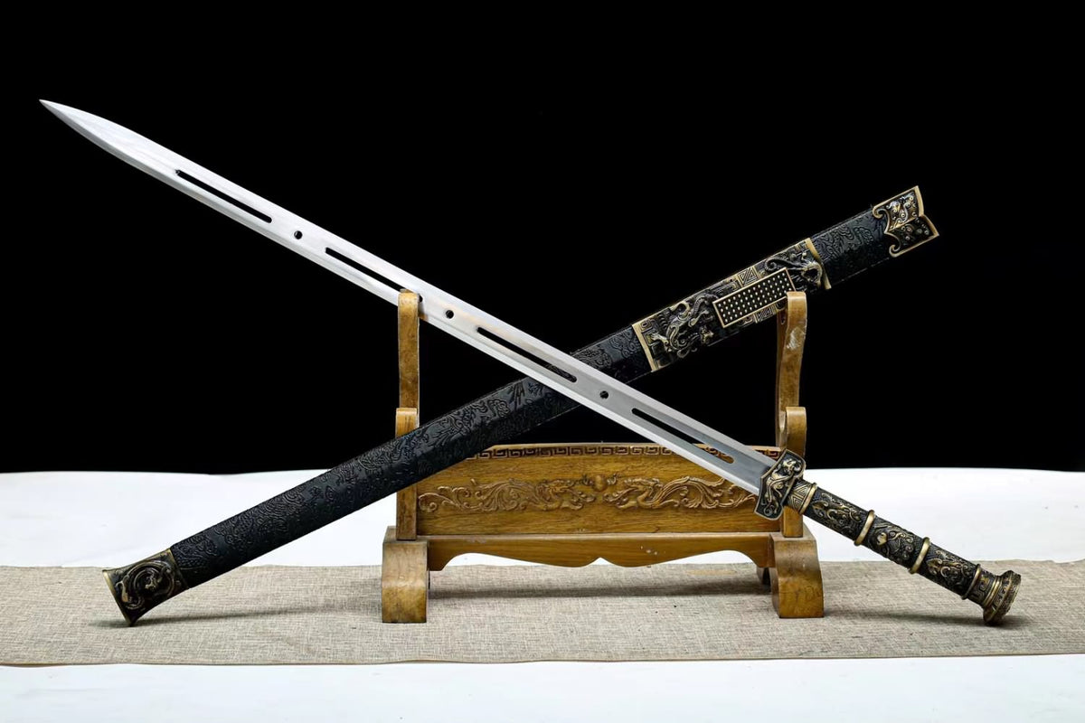 chinese sword,Han jian Forged Hollow Blade,Alloy Fittings,PU Scabbard Length 40"