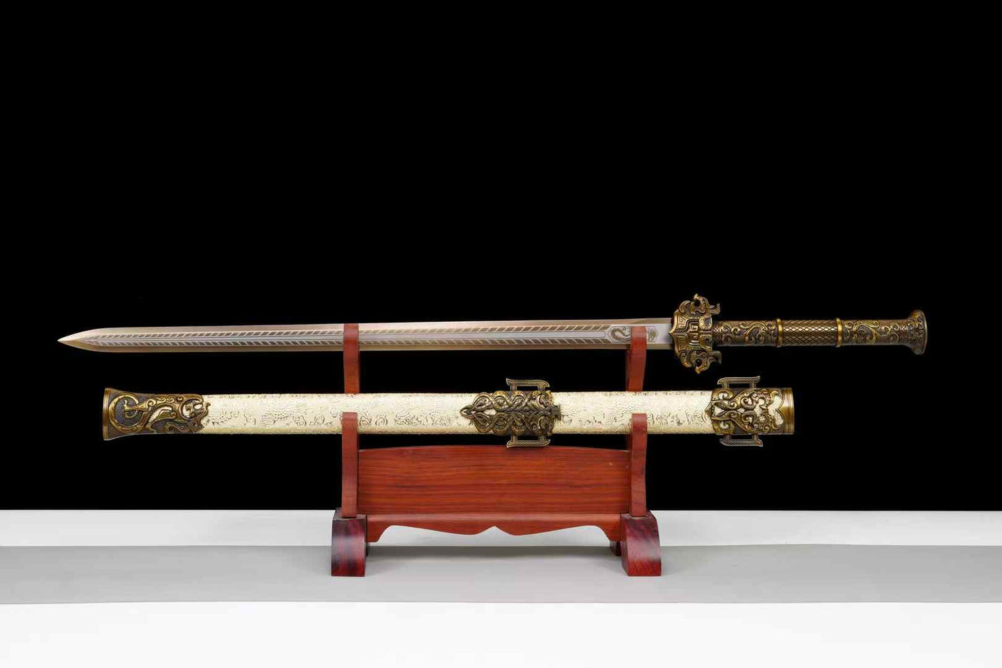 Yue King Jian Sword | Hand-Forged High Manganese Steel Chinese Jian with Bronze Alloy Fittings & Dragon Scabbard