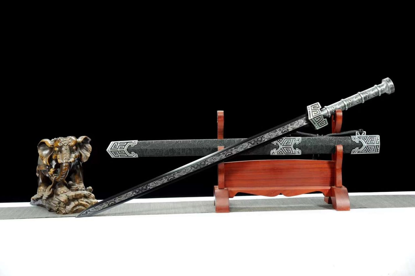 Qin Dynasty Style Sword - Traditional Forged High Carbon Steel - Faux Leather Scabbard