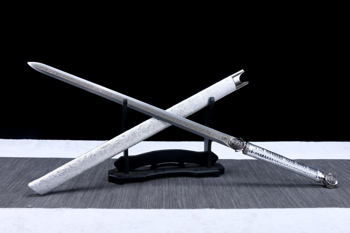 Dragon jian Swords Real,High Carbon Steel Blade,Black Scabbard,Alloy Fittings - Chinese Sword store