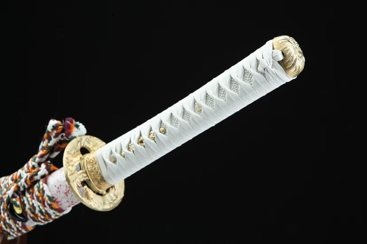 Samurai Katana – White Leather Handle, Folded Damascus Blade