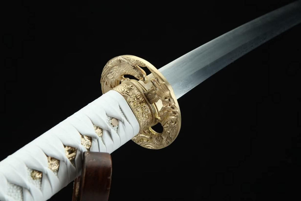 Samurai Katana – White Leather Handle, Folded Damascus Blade