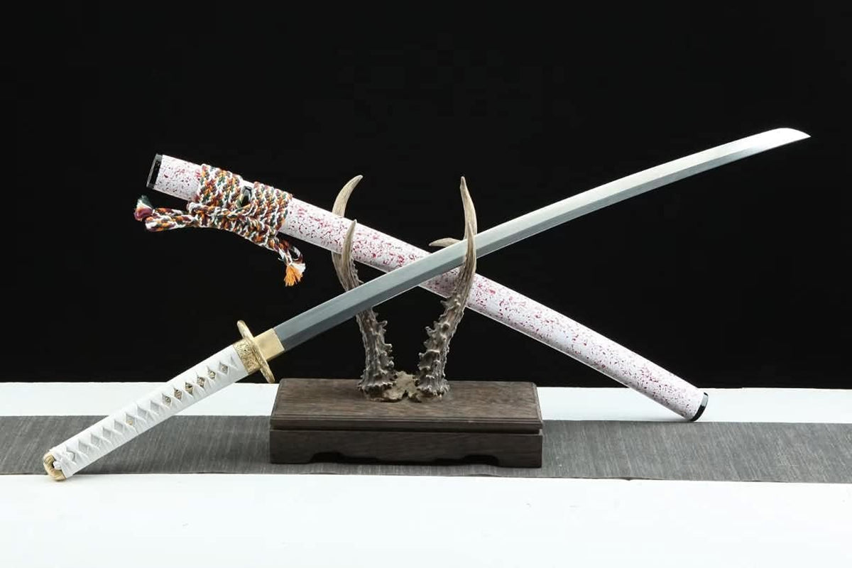 Samurai Katana – White Leather Handle, Folded Damascus Blade