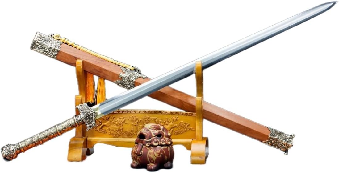 Han Swords Real,Hand Forged,Damascus Steel Blade,Brass Fittings,Rosewood Scabbard