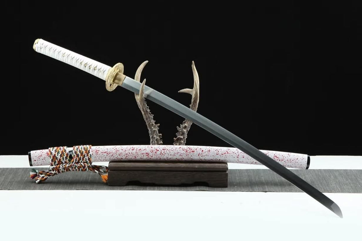 Samurai Katana – White Leather Handle, Folded Damascus Blade