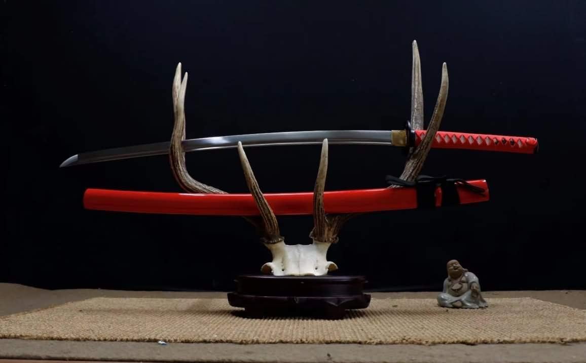 Katana – High Carbon Steel Blade, Red Painted Scabbard