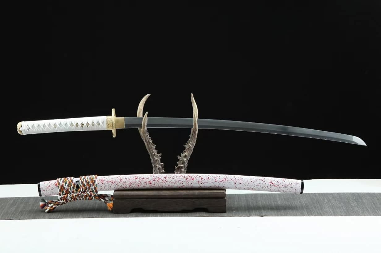 Samurai Katana – White Leather Handle, Folded Damascus Blade