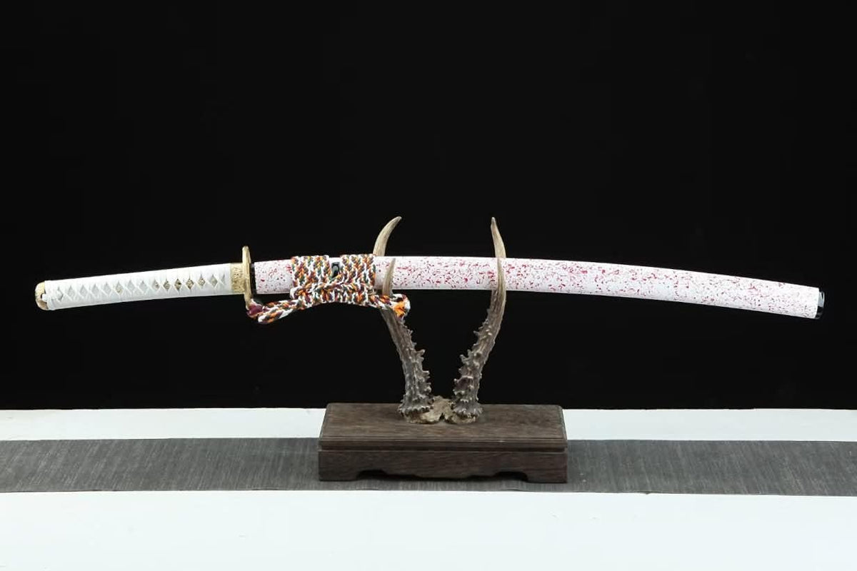 Samurai Katana – White Leather Handle, Folded Damascus Blade
