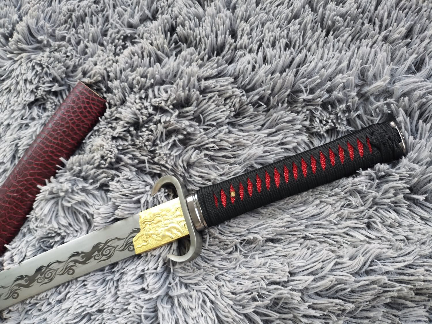 High Carbon Steel Etch Blade Chinese Handmade Sword, 27" Overall Length