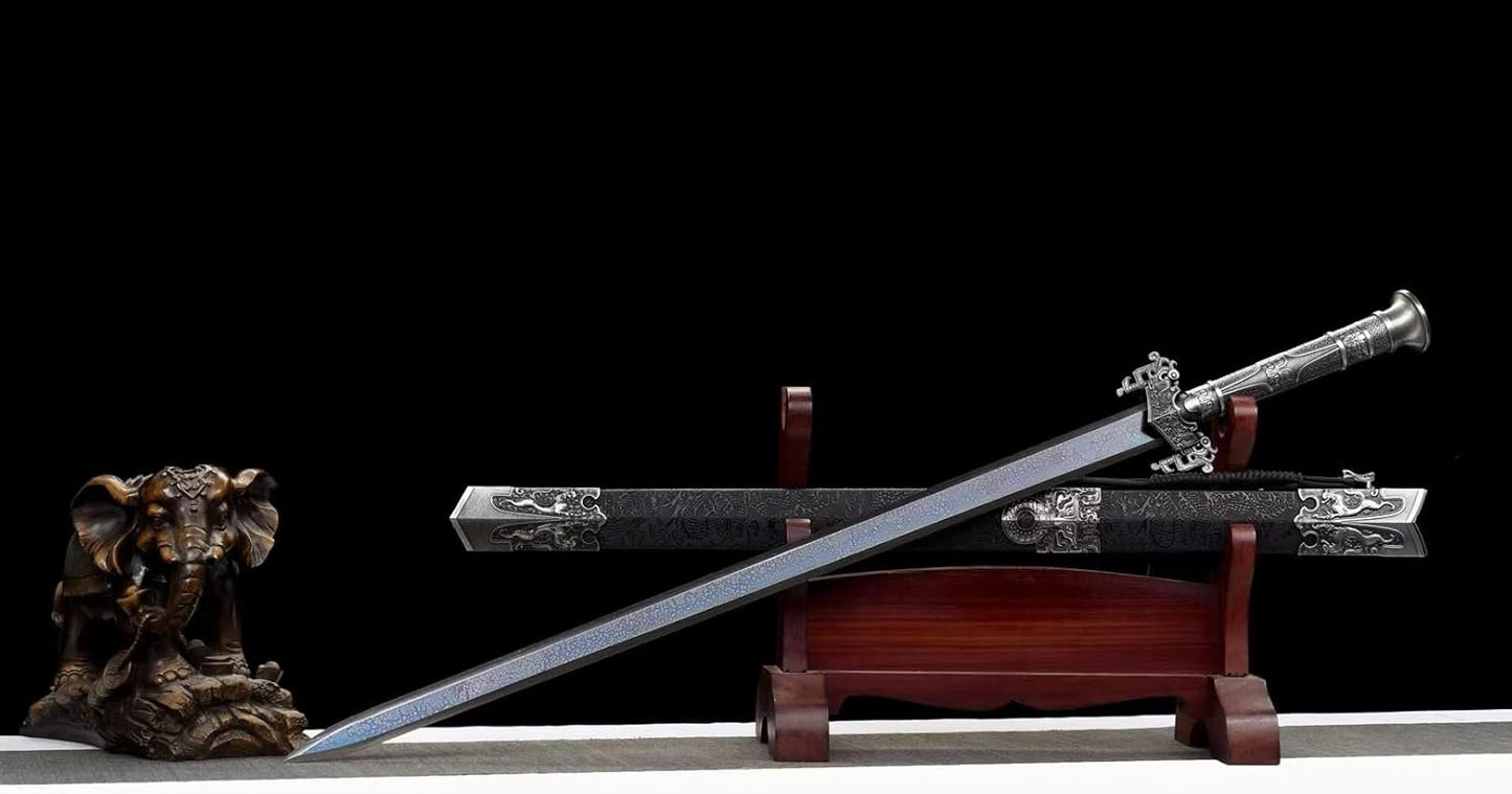 Handcrafted Longquan Han Sword – Blue-Etched Steel, 40.2″