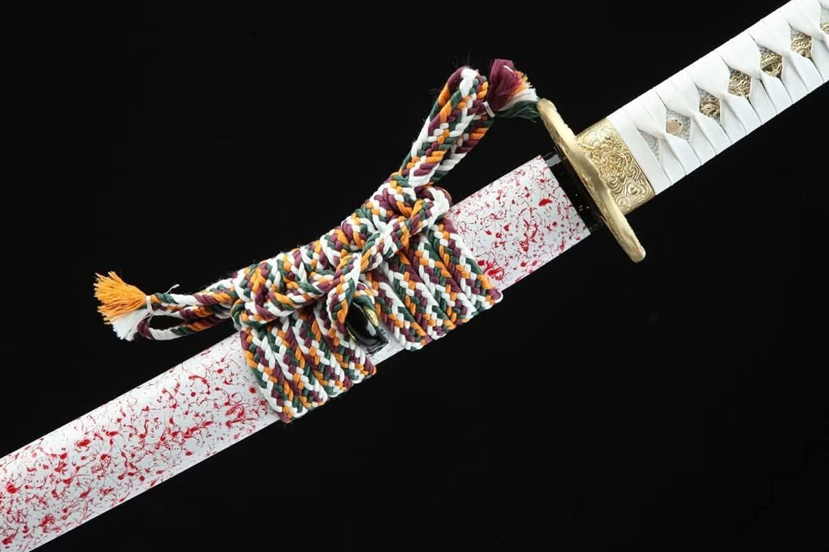 Samurai Katana – White Leather Handle, Folded Damascus Blade