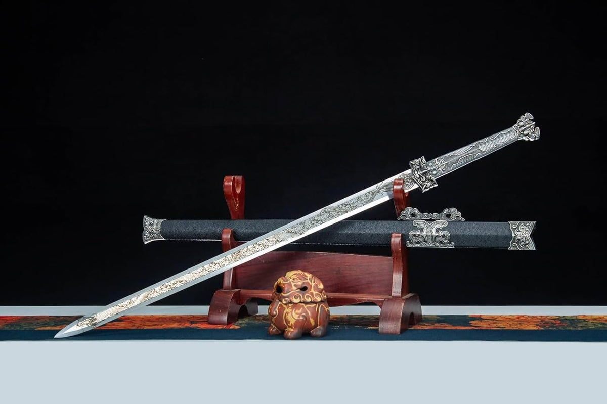 Dragon Han Sword,Forged High Carbon Steel Etch Blade,Fake Leather Scabbard - Chinese Sword store
