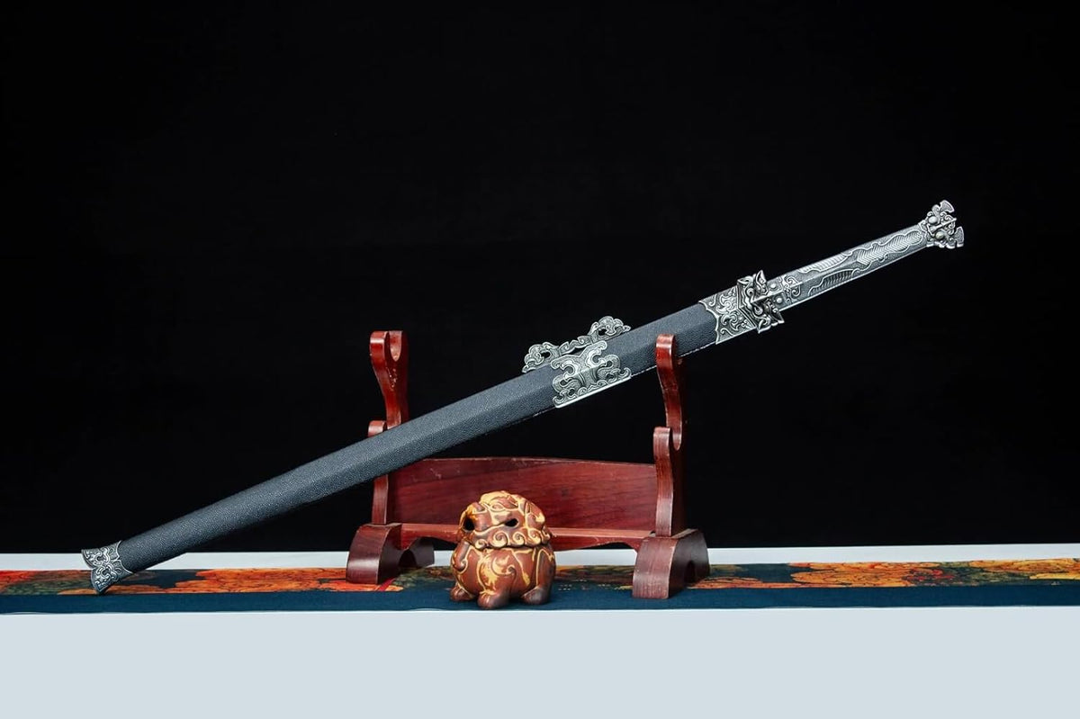 Dragon Han Sword,Forged High Carbon Steel Etch Blade,Fake Leather Scabbard - Chinese Sword store