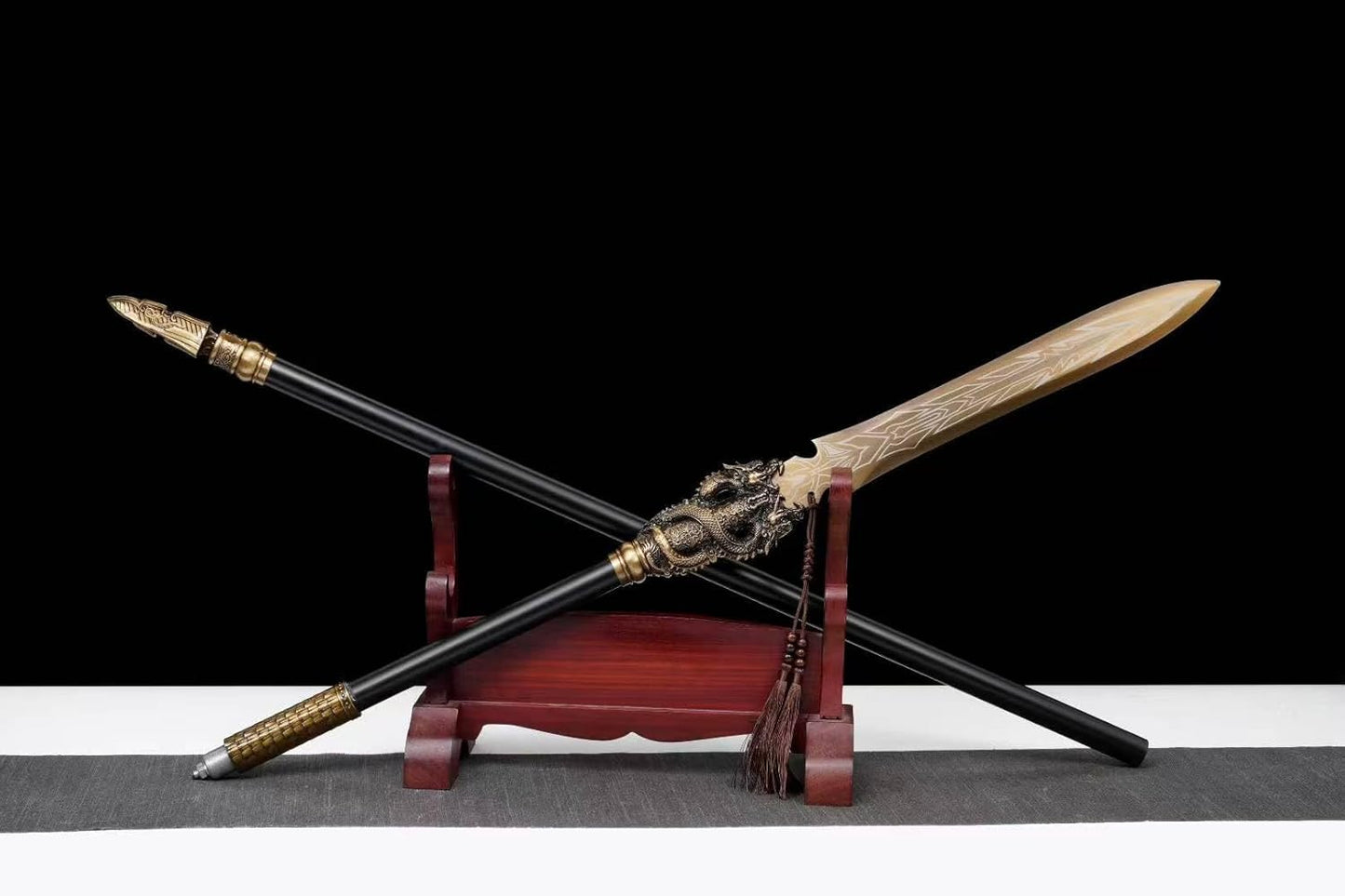 195cm Double-Dragon Spear – Hand-Forged Steel