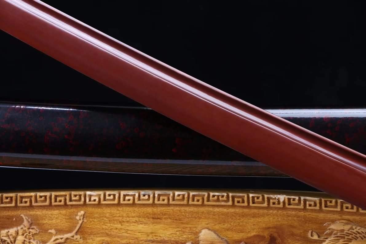 Samurai Katana – Red-Finished High Carbon Blade, Blue Leather Tsuka - Chinese Sword store