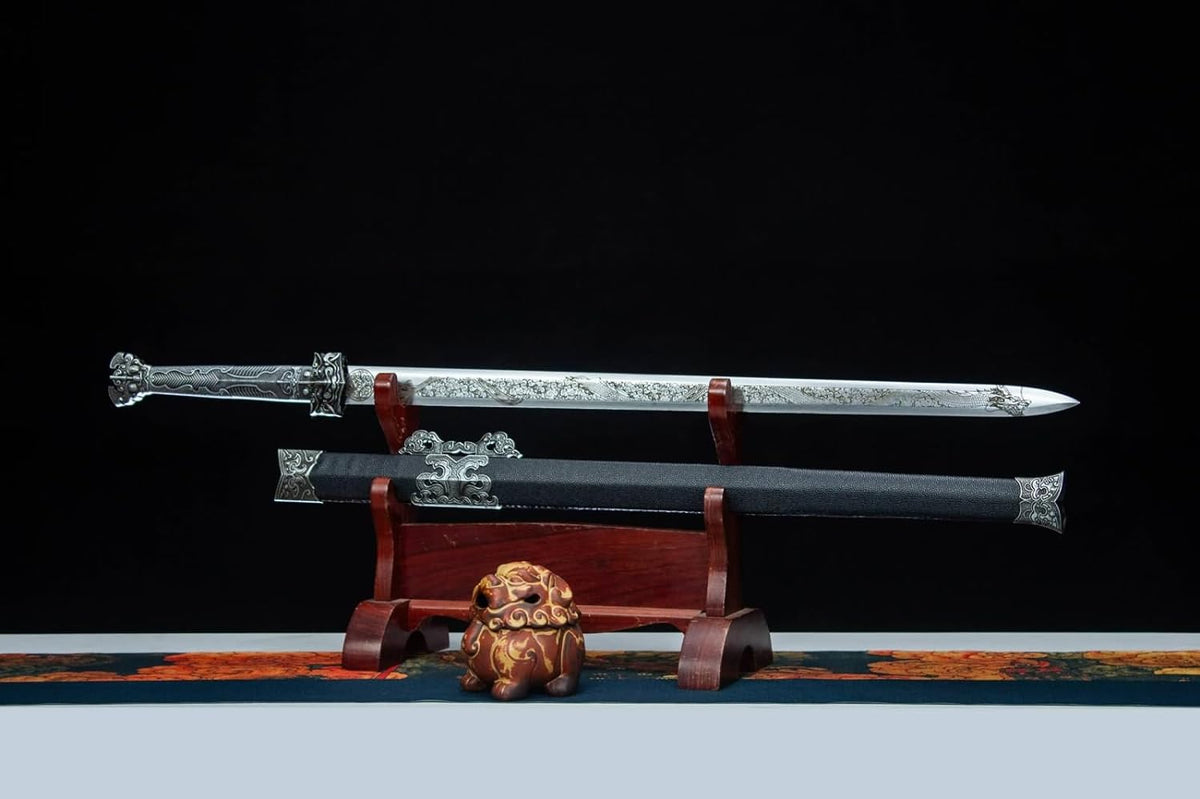 Dragon Han Sword,Forged High Carbon Steel Etch Blade,Fake Leather Scabbard - Chinese Sword store