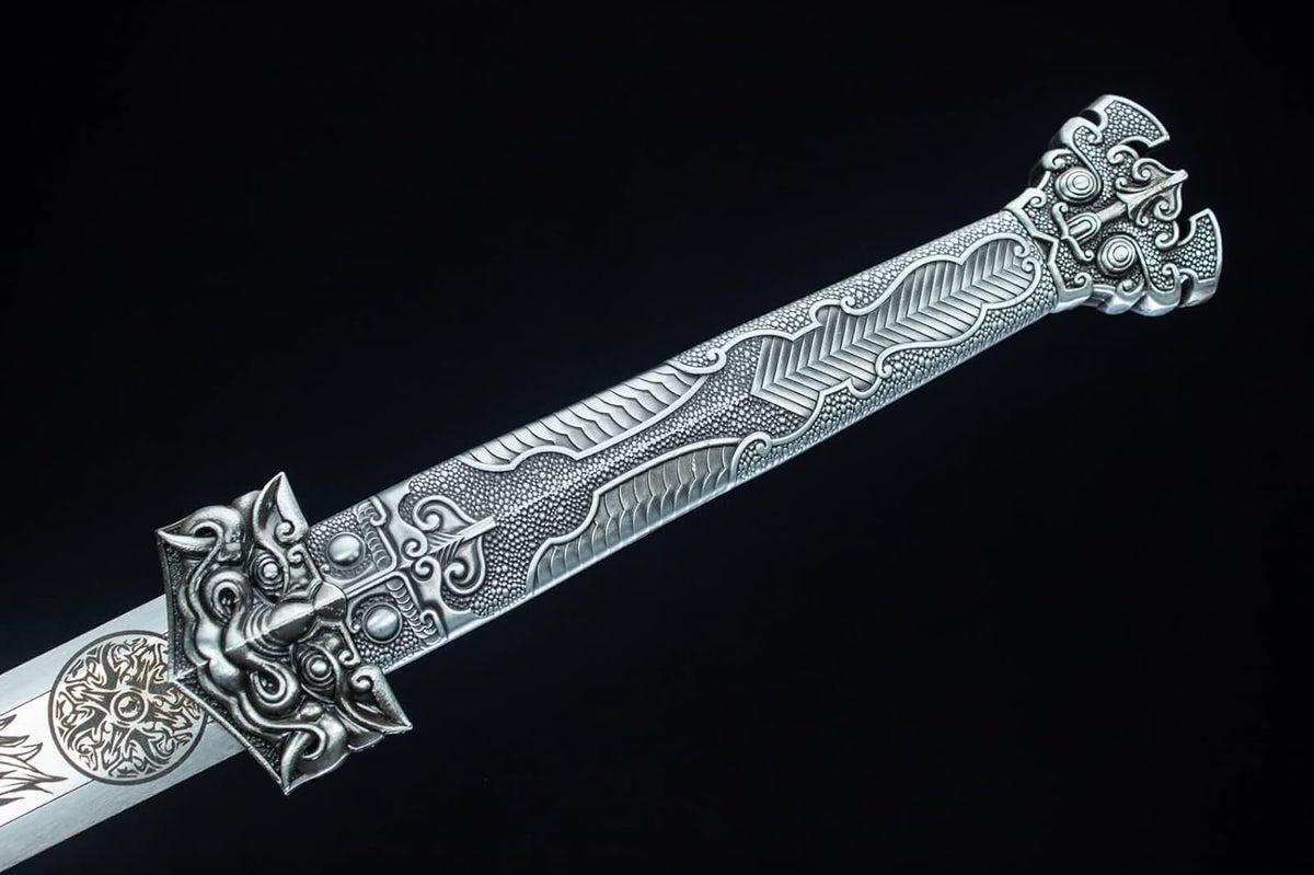 Dragon Han Sword,Forged High Carbon Steel Etch Blade,Fake Leather Scabbard - Chinese Sword store