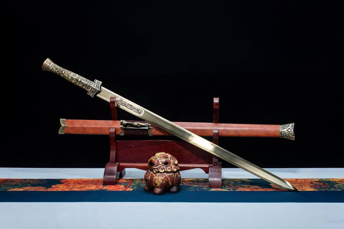 Han Sword,Forged High Carbon Steel Blade,Brown Fake Leather - Chinese Sword store