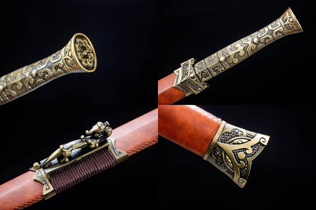 Han Sword,Forged High Carbon Steel Blade,Brown Fake Leather - Chinese Sword store
