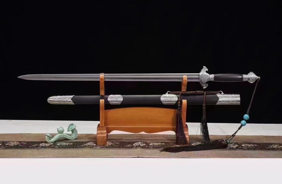 Peony Swords Real(Forged Damascus Steel Blade,Iron Fittings,Ebony Scabbard)
