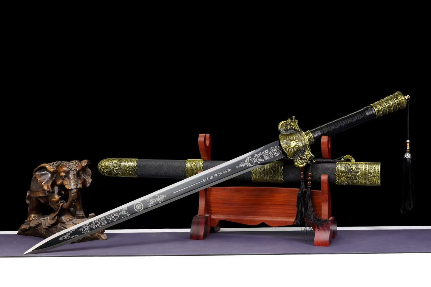 Bagua Jian | Hand-Forged High Manganese Steel Chinese Sword with Etched Blade & Leather-Wrapped Scabbard
