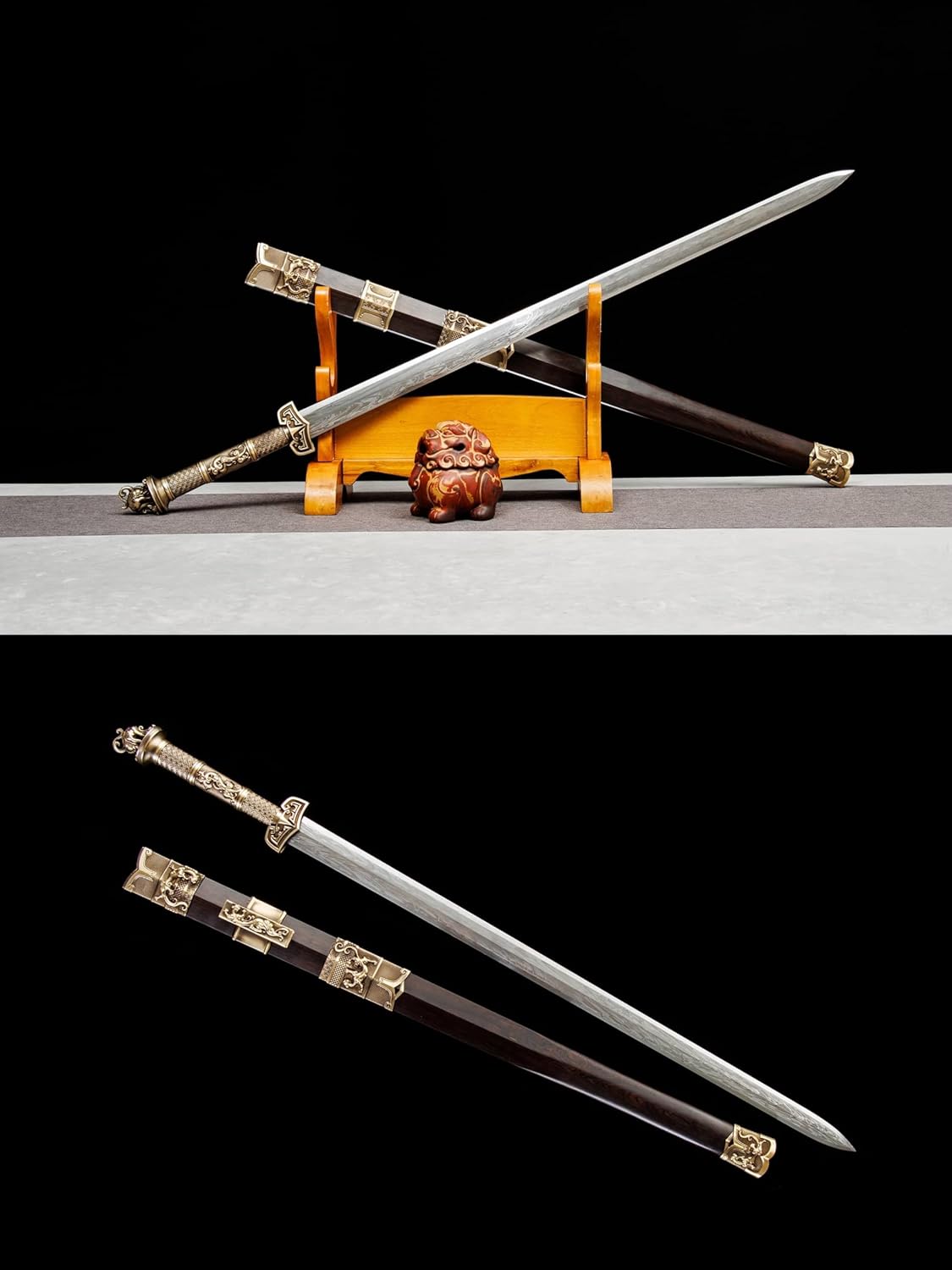 Longquan Damascus Han Jian – 42″ Ebony Scabbard Sword