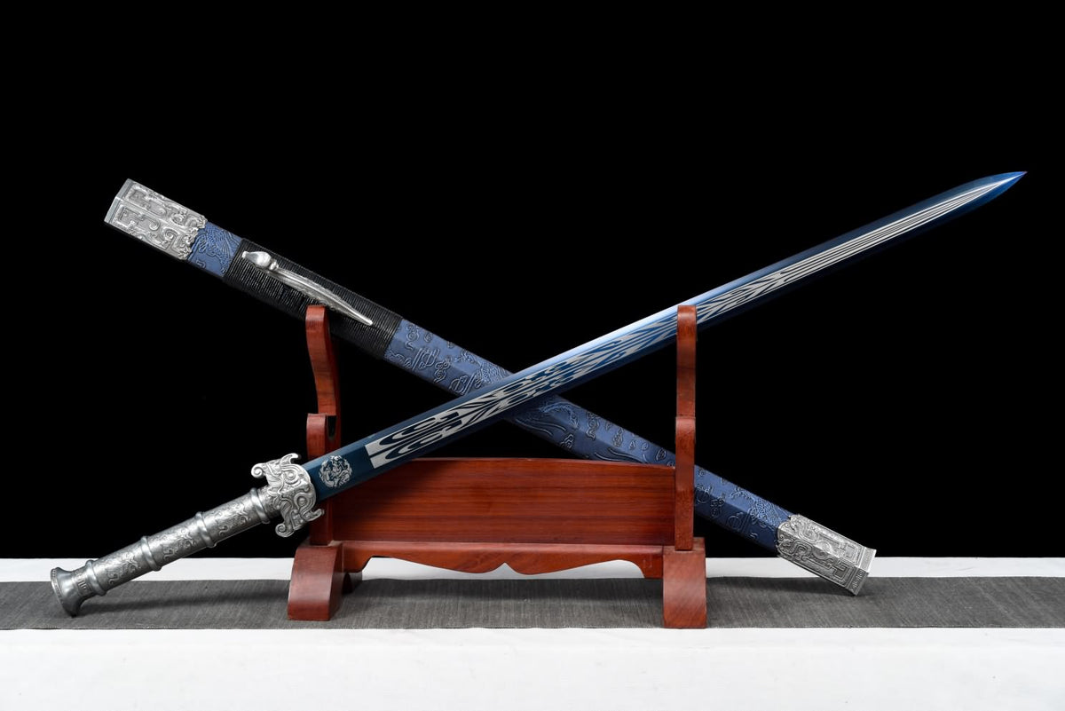 Han jian Sword,Hand Forged Blades,Blue Scabbard,Alloy Handle,Full Tang