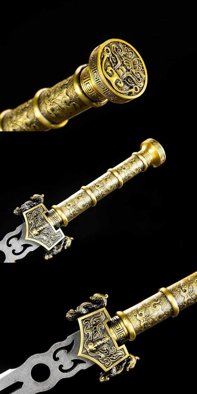 Hanjian Sword – Double-Edged High Manganese Steel Blade,Forged Hollow-Out Design – Alloy Fittings