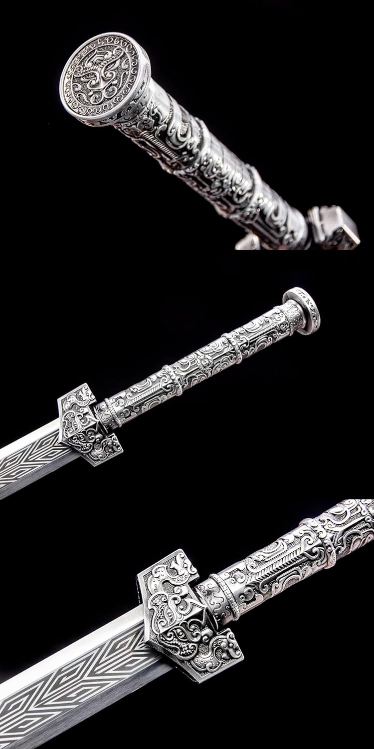 Han Sword,Forged High Carbon Steel Etch Blade,Fake Leather Scabbard