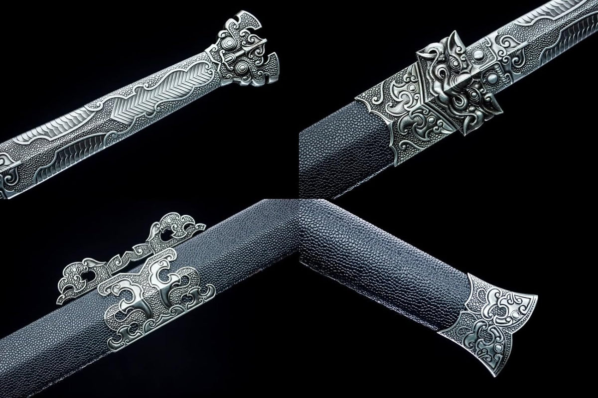 Dragon Han Sword,Forged High Carbon Steel Etch Blade,Fake Leather Scabbard - Chinese Sword store