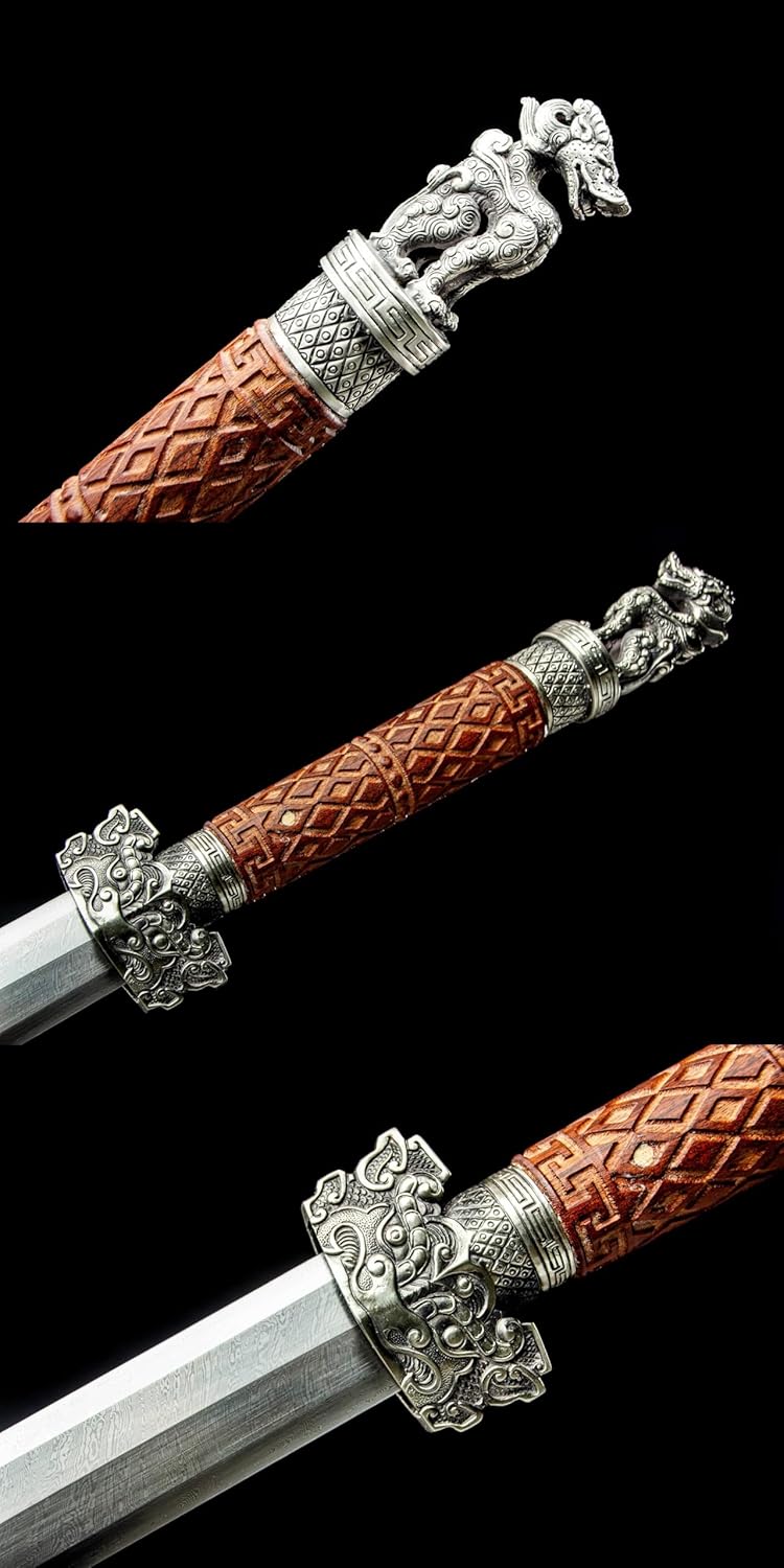 Longquan 8-Facet Damascus Han Jian – 42.5″ Hand-Forged Sword