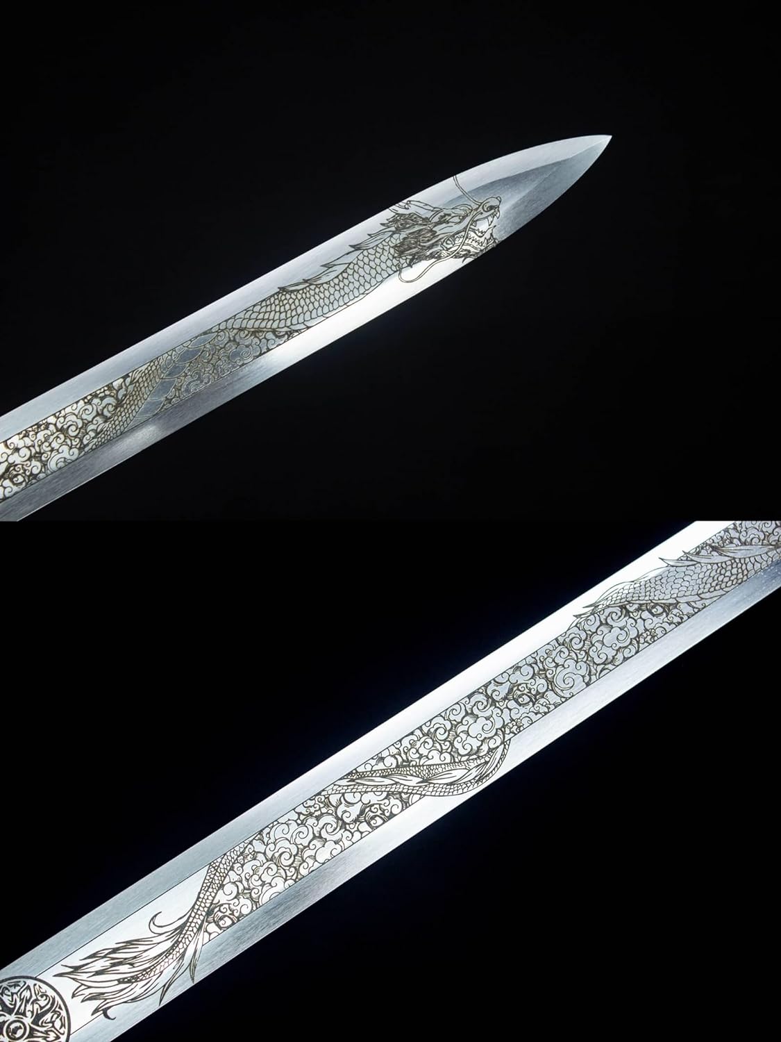 Dragon Han Sword,Forged High Carbon Steel Etch Blade,Fake Leather Scabbard - Chinese Sword store