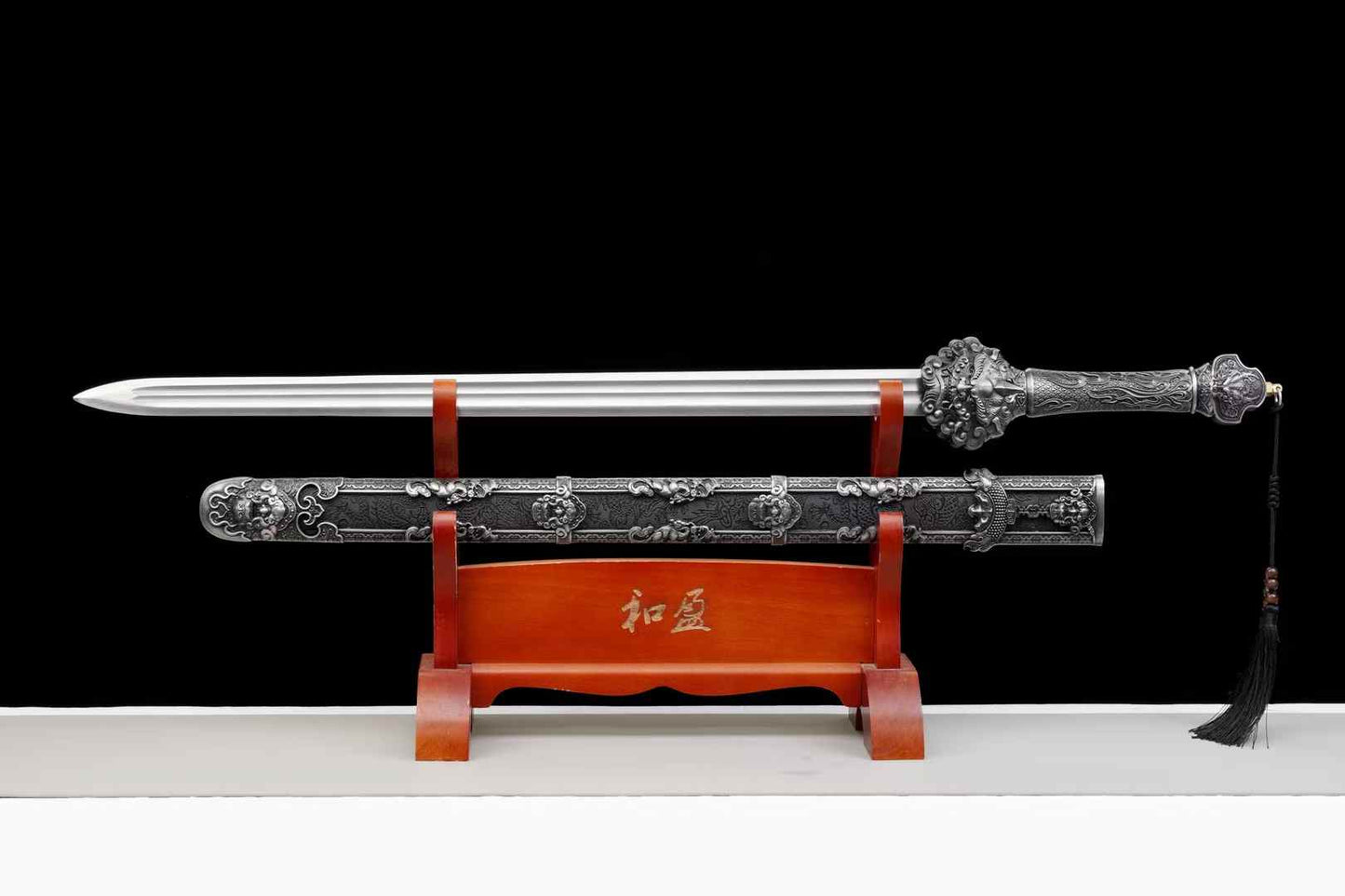 Fulong Jian | Hand-Forged High Manganese Steel Chinese Sword with Cord-Wrapped Handle & PU Leather Scabbard