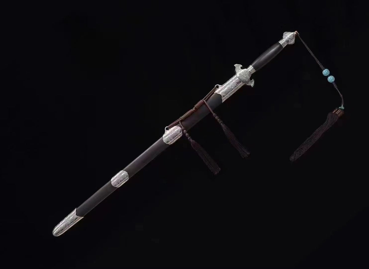 Peony Swords Real(Forged Damascus Steel Blade,Iron Fittings,Ebony Scabbard)