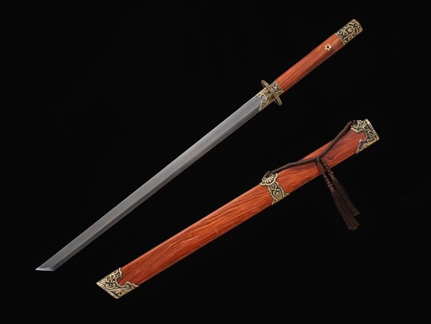 LOONGSWORD Chinese Ming Dynasty Imperial Guard Sword, Traditional Hand-Forged Damascus Steel Blade, Exquisite Brass Fittings, and Solid Acid Branchwood Scabbard - 41 Inches
