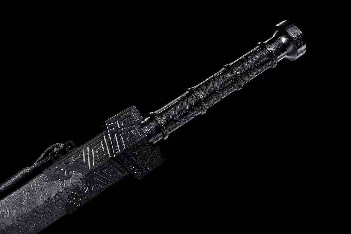 Black Qin Jian | Hand-Forged High Manganese Steel Chinese Sword with Blackened Blade & Leather-Wrapped Scabbard - Chinese Sword store