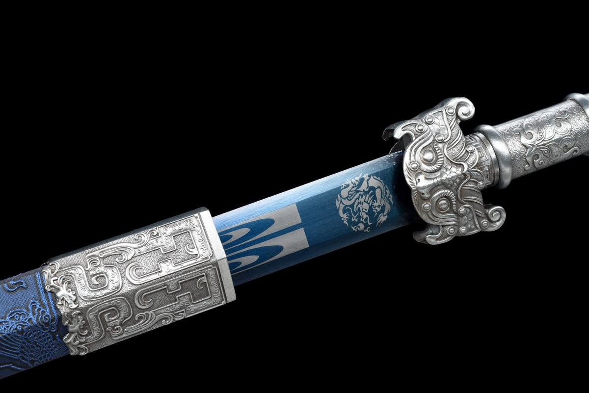 Han jian Sword,Hand Forged Blades,Blue Scabbard,Alloy Handle,Full Tang