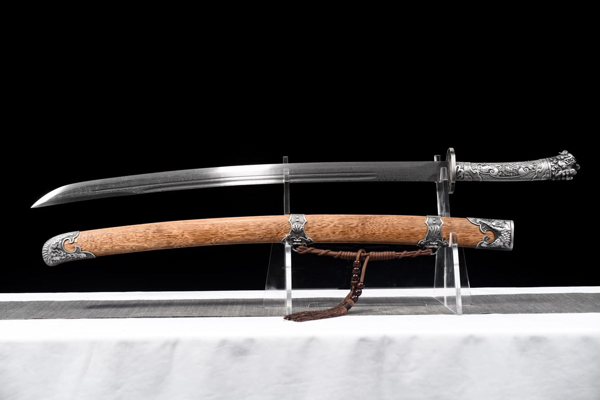 Qing dao Sword-Forged Damascus Steel Blade with Alloy Fittings-Battle Ready - Chinese Sword store