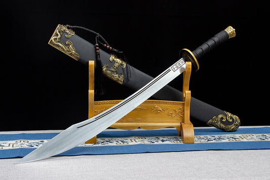 Premium Chinese Broadsword - 7Cr17MOV Stainless Steel Blade | Alloy Fittings | Synthetic Leather Wrapped Wooden Handle