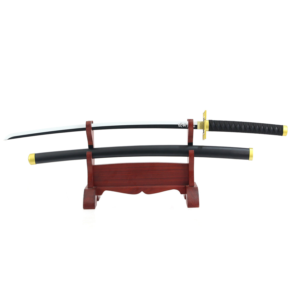 Anime-Inspired Katana – 40.6″ Manganese Steel Blade, Black & Gold with Lacquered Wood Saya