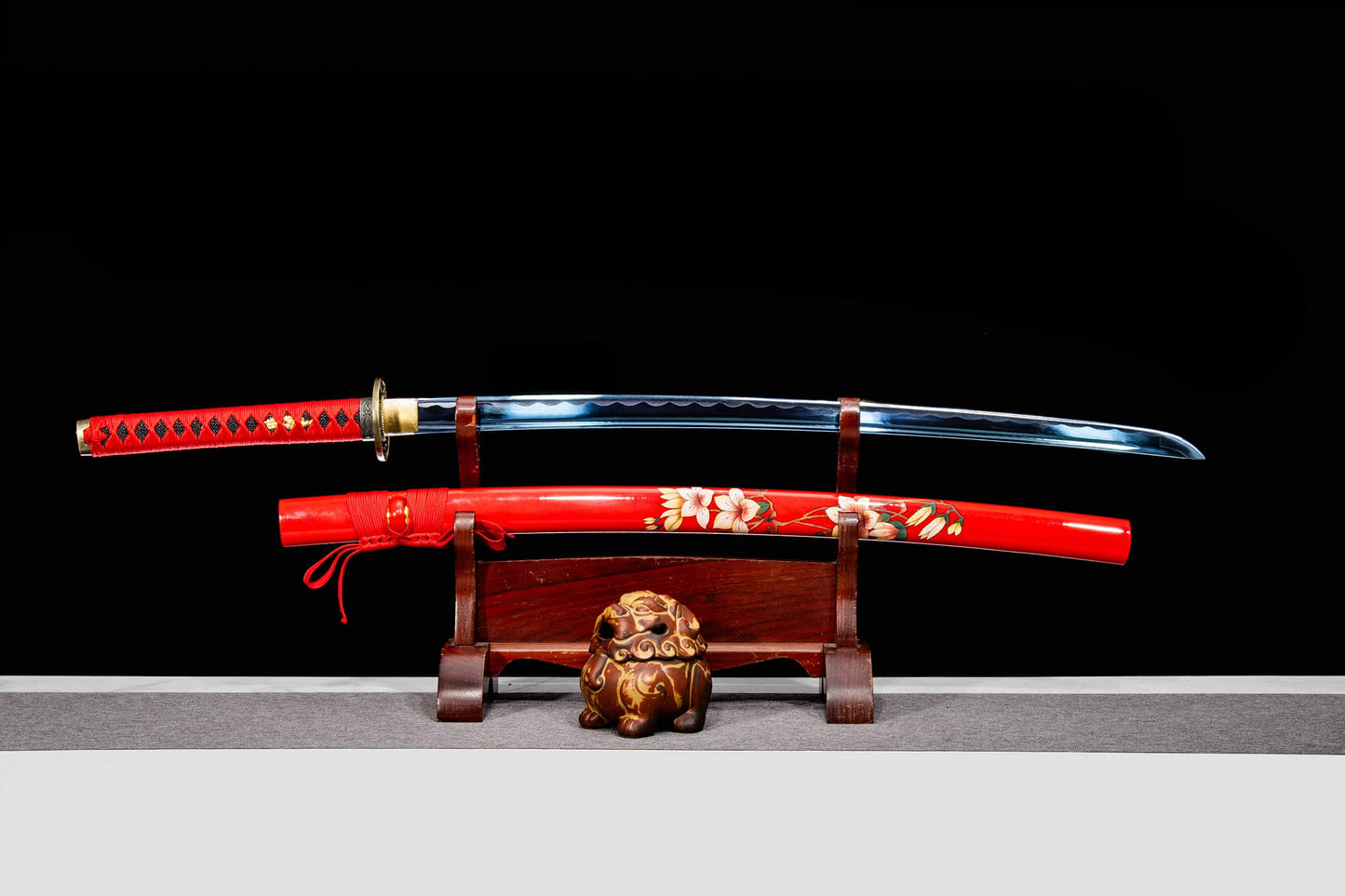 Chixia Katana – 40.6″ Manganese Steel, Red Lacquer Saya & Cord-Wrapped Handle