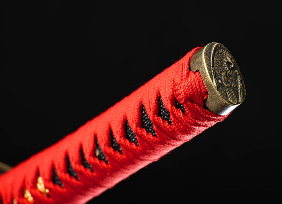 Chixia Katana – 40.6″ Manganese Steel, Red Lacquer Saya & Cord-Wrapped Handle