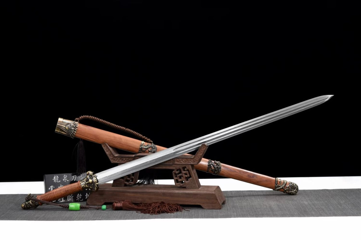 Loong sword,Forged Damascus steel blade,Alloy fittings,Rosewood scabbard
