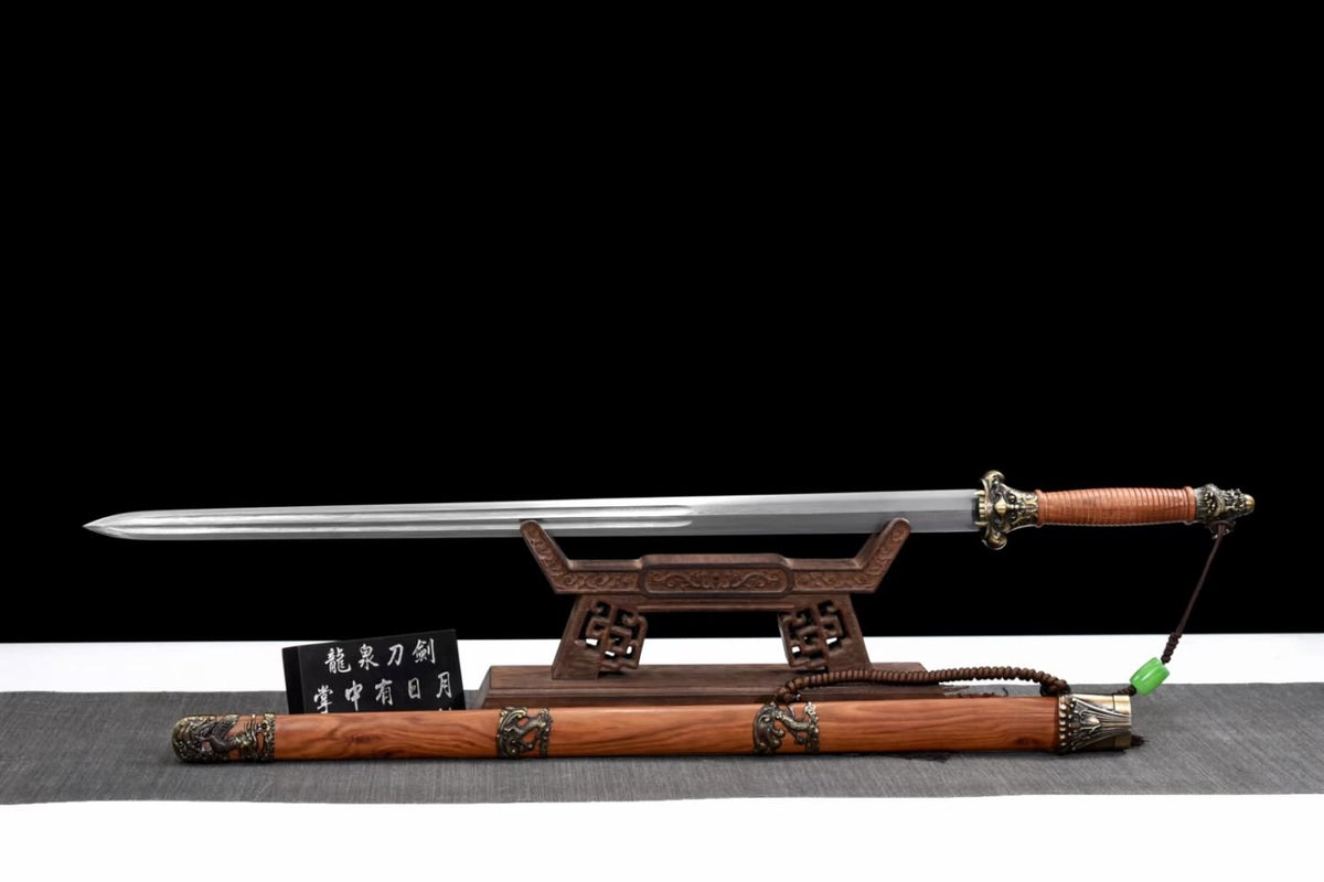 Loong sword,Forged Damascus steel blade,Alloy fittings,Rosewood scabbard