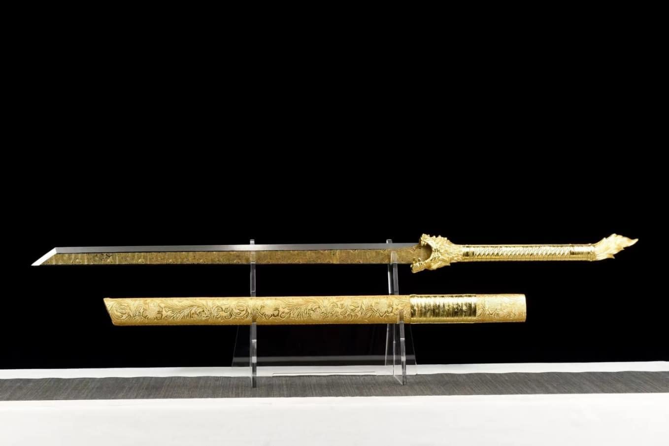 LOONGSWORD,Golden Dragon Tang jian,Battle Ready,Hand Forged Etched Blades